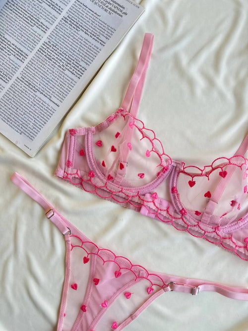 Candy Bloom Pembe Transparan Bralet Takım
