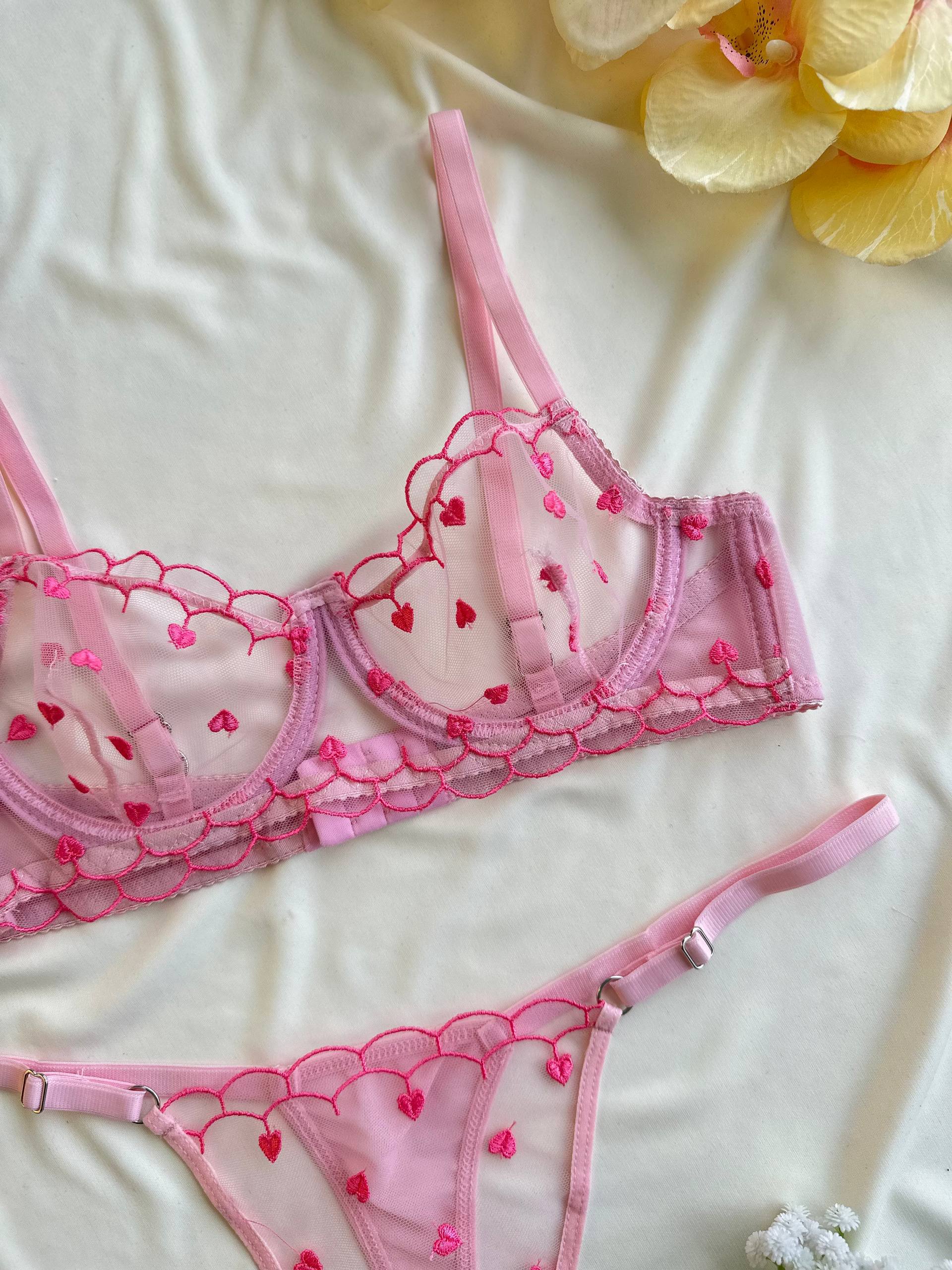 Candy Bloom Pembe Transparan Bralet Takım